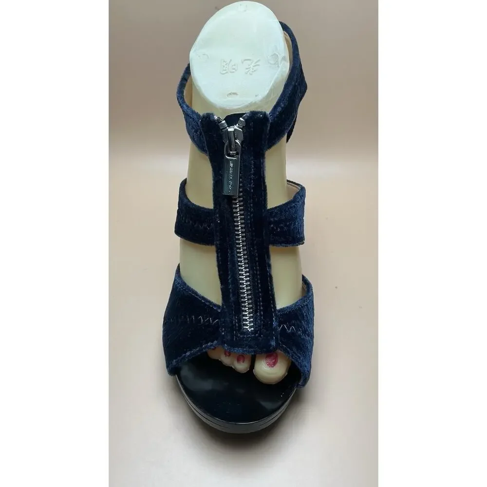 Michael Kors Berkley Blue‎ Velvet T-Strap Sz 9M, Preowned